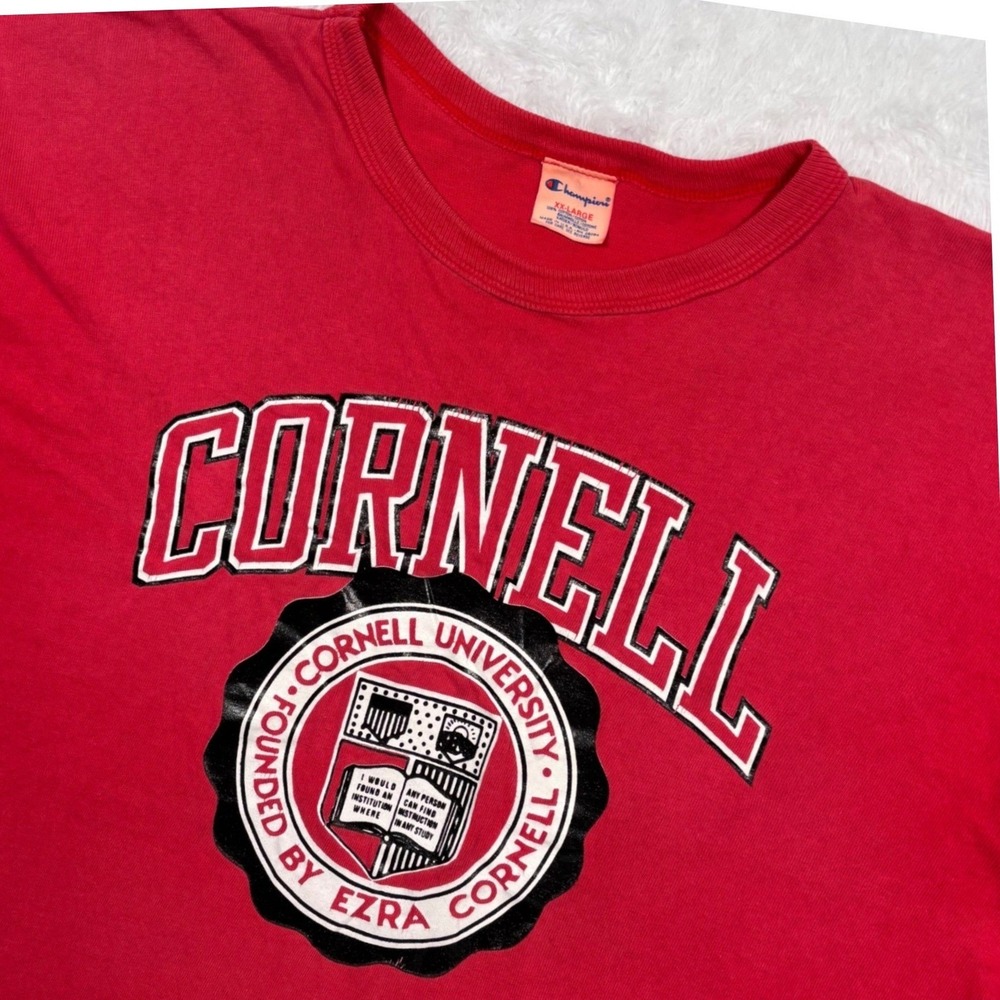 VTG 90s Champion Cornell University TShirt Men XXL Red Graphic MADE USA Distress - Picture 1 of 10